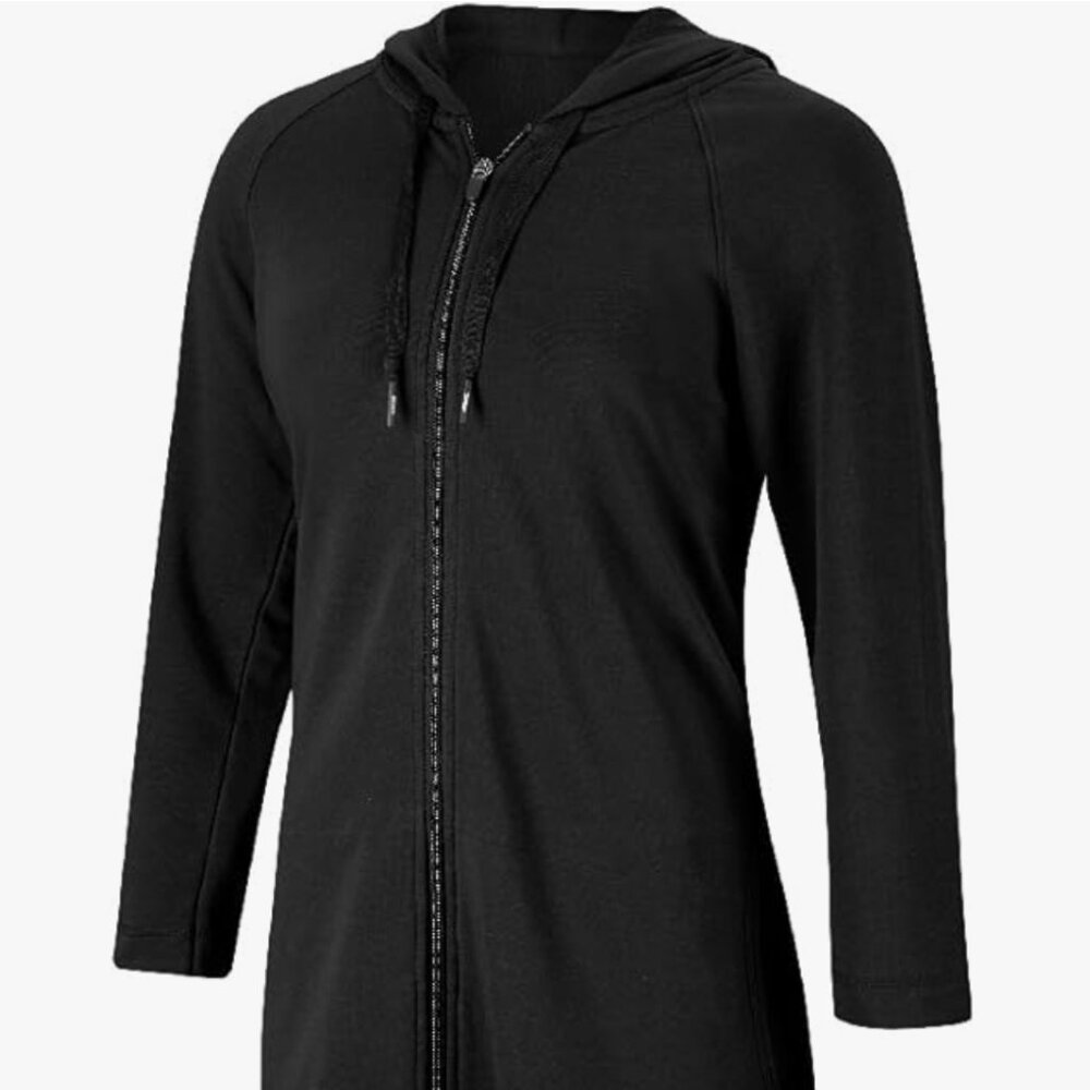 Speedo Women's Hooded Aquatic Swim Robe and Cover-Up/Full Front Zip BLACK MEDIUM